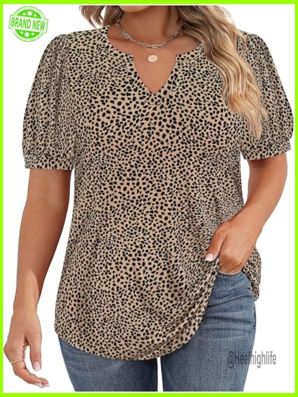 Plus Size V-Neck Puff Sleeve T-Shirt Loose Fit Tunic Summer Top XL-5XL
